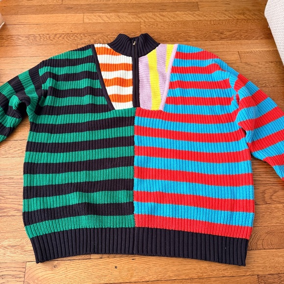 STAUD Colorblock Striped Half-Zip Sweater - Black, Green, Red, Blue - Picture 3 of 5